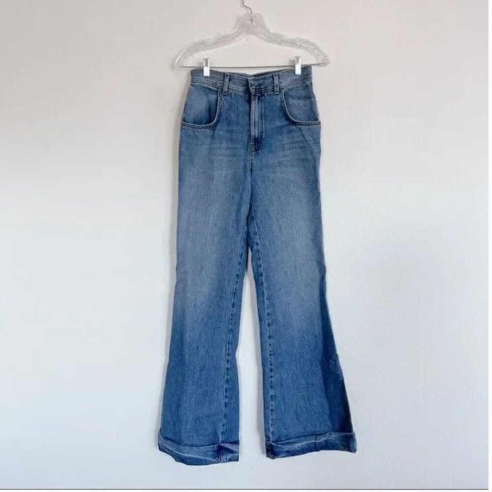 RE/DONE 70s Ultra High Rise Cuffed Bell Bottom Blue Jean Denim Womens Size 28 - Picture 2 of 9